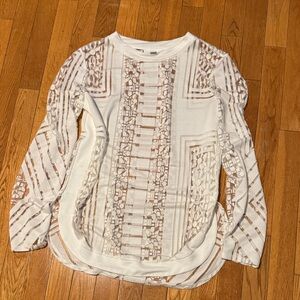 Bar III White and Brown Patterned Blouse